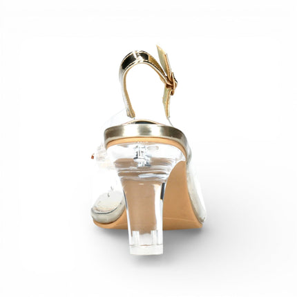 Laura Vita Women’s Mira 01 Clear Golden Slip-On Cinderella Heel Sandals