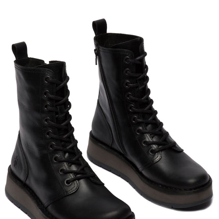 Fly London Womens Black Rami043 Casual Leather Lace-Up Ankle Dress Boots
