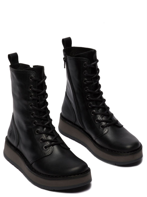 Fly London Womens Black Rami043 Casual Leather Lace-Up Ankle Dress Boots