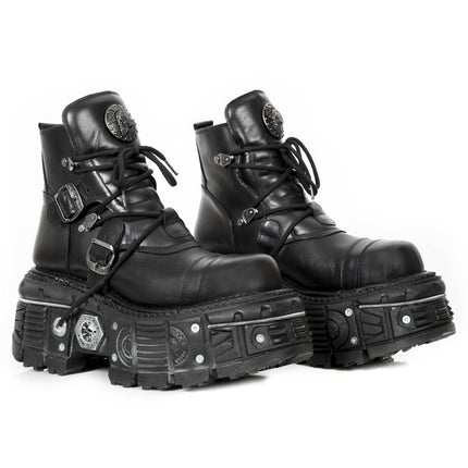 New Rock M-Tank007-S1 Black Leather Gothic Combat Platform Ankle Boots