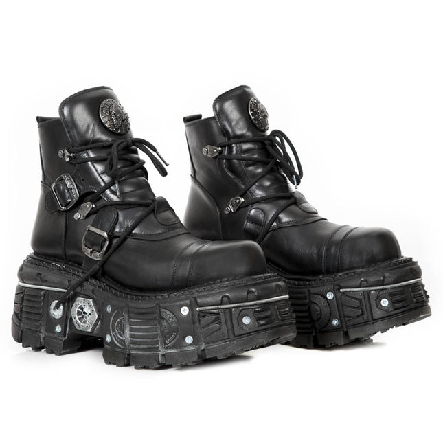 New Rock M-Tank007-S1 Black Leather Gothic Combat Platform Ankle Boots