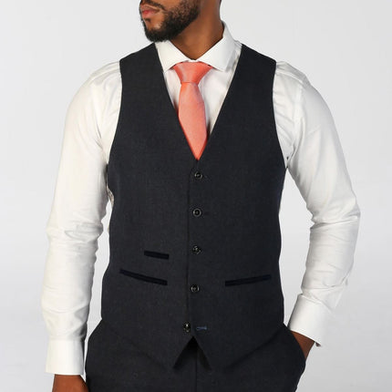 Men's Navy Blue Wool Blend Tweed Formal Waistcoats