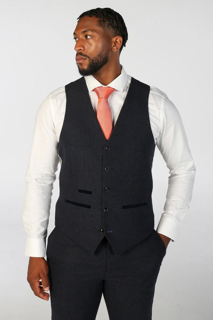 Men's Navy Blue Wool Blend Tweed Formal Waistcoats