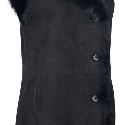 Women's Black Toscana Sheepskin Buttoned Gilet-Manama