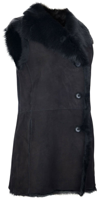 Women's Black Toscana Sheepskin Buttoned Gilet-Manama