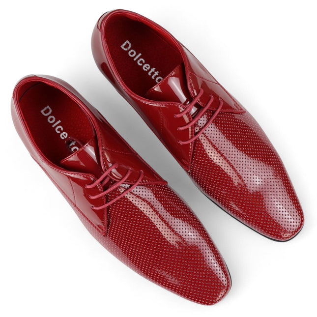 Men’s Red Pointed Toe Formal Lace Up Perforated Shoes