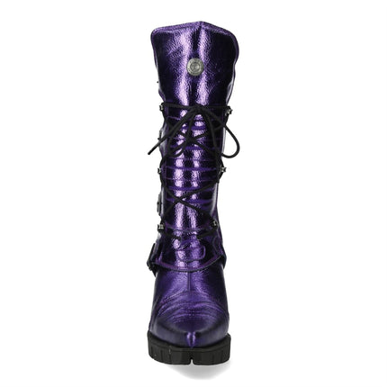 New Rock Women's Purple Leather Gothic High Heeled Boots - M-9373-C16