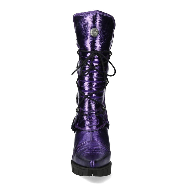 New Rock Women's Purple Leather Gothic High Heeled Boots - M-9373-C16