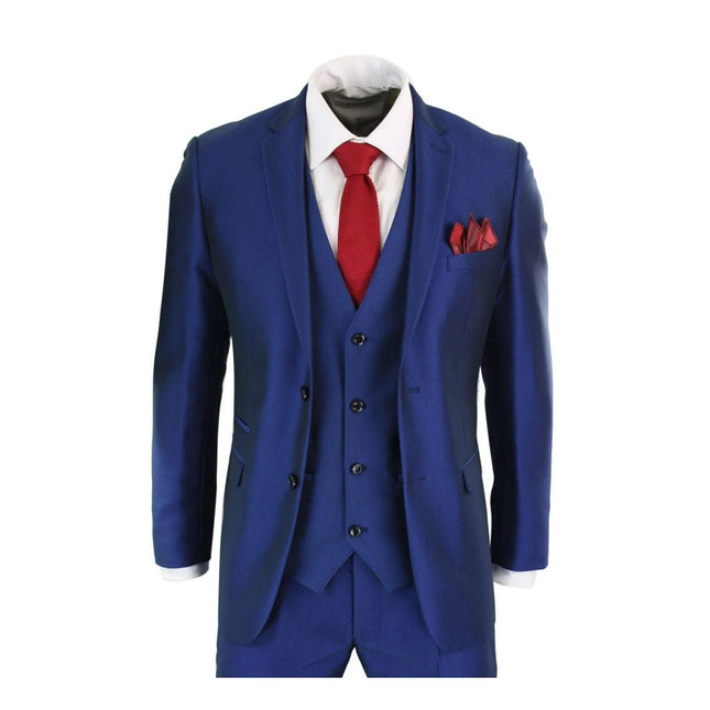Mens 3 Piece Shiny Royal Blue Classic Suit