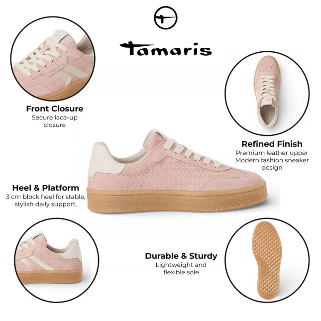 Tamaris Women's Pink Leather White Stripes Trainers Sneaker Shoes