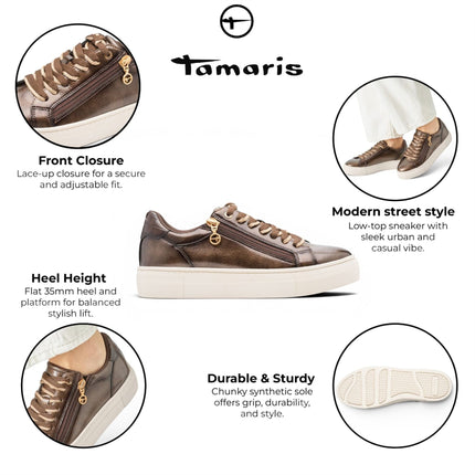 Tamaris Womens Brown Faux Leather Fashion Lace Up Sneakers
