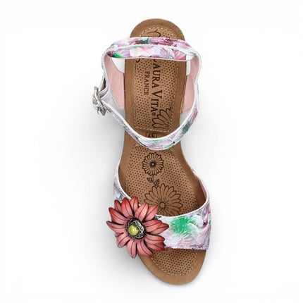 Laura Vita Women's Facyo 75 Lilac Purple Floral Leather Wedge Espadrille Sandals