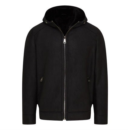 Mens Black Sheepksin Hooded Shearling Bomber Jacket - Benalla
