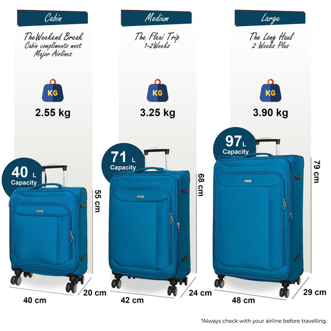 Soft Lightweight Dual 4 Wheel Suitcase Luggage