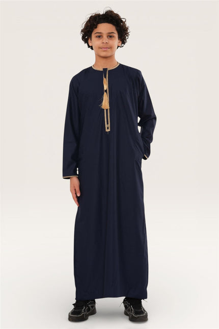 Kids Boys Ramadan Navy Blue Moroccan Thobe Robe Emirati Eid Jubba- TT-003