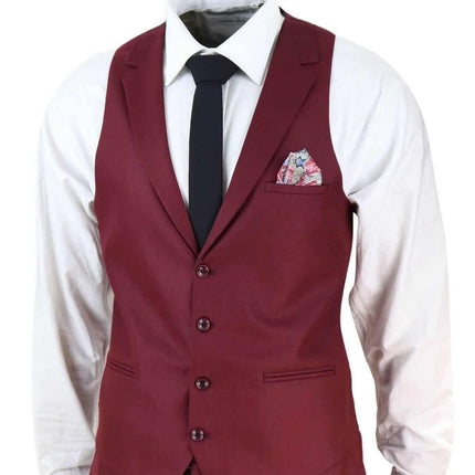New Mens 3 Piece Suit Plain wine Classic Tailored Fit Smart Casual 1920s Formal