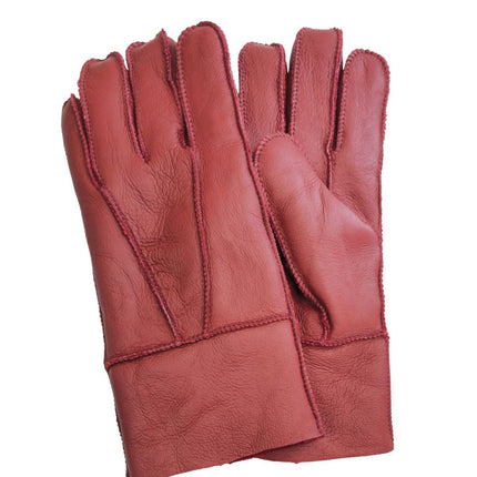 Infinity Leather Unisex Red Sheepskin Leather Gloves with Roll Up/Down Cuff