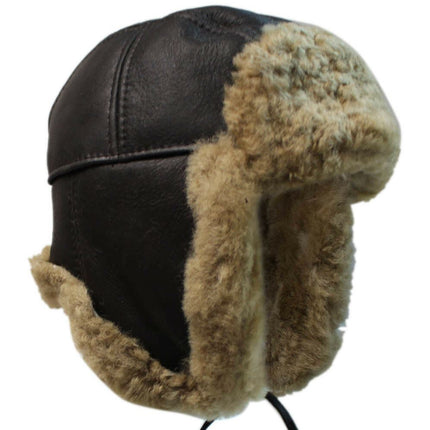 Men's B3 Brown Ginger RAF Aviator Shearling Sheepskin WW2 Flying Hat