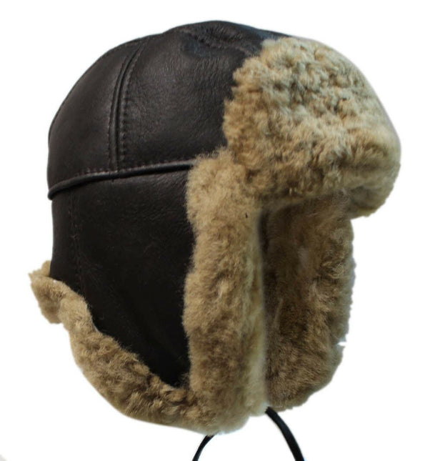 Men's B3 Brown Ginger RAF Aviator Shearling Sheepskin WW2 Flying Hat
