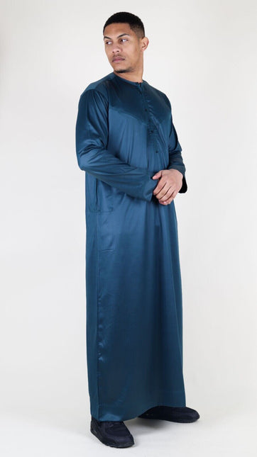 Men's Olive Green Thobe Robe Satin Emirati Islamic Jubba Eid Regular Fit