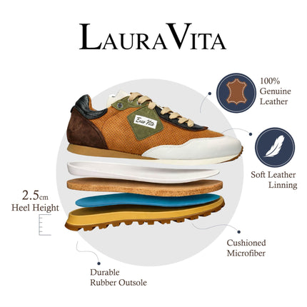 Lorenzo Conti Men's Aglae 02 Tan White Leather Trainers Sneaker Shoes