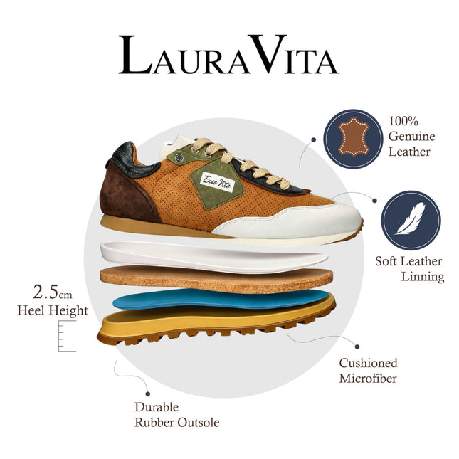 Lorenzo Conti Men's Aglae 02 Tan White Leather Trainers Sneaker Shoes