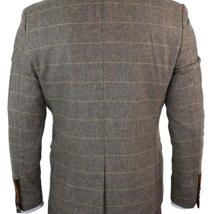 Mens 3 Piece Tan Herringbone Tweed Check Suit
