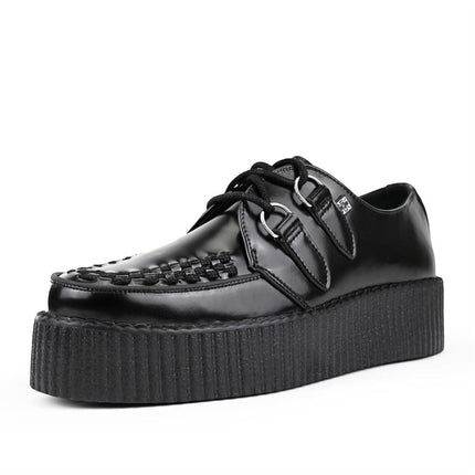 TUK Viva High Creeper Black Leather Platform Lace-Up Goth Shoes - AV6802