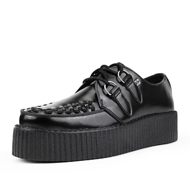 TUK Viva High Creeper Black Leather Platform Lace-Up Goth Shoes - AV6802