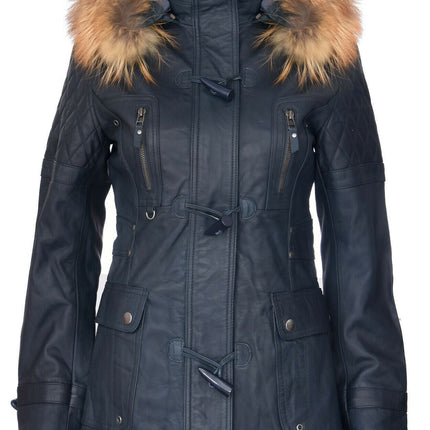 Womens Quilted Leather Parka Jacket-Brussels