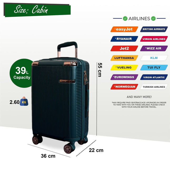 Hard Shell Cabin 55 x  36 x 22 cm PC Suitcase Luggage Suitable for Easyjet, Ryanair