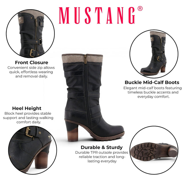 Mustang Women's Black Mid-Calf Heeled Long Boots - M0162001