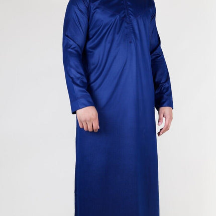 Men's Navy Blue Thobe Robe Satin Emirati Islamic Jubba Eid Regular Fit