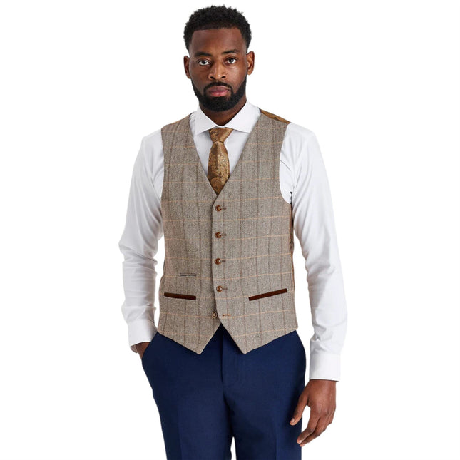 Men's Brown Tweed Suit with Mayfair Navy Trousers - Harris