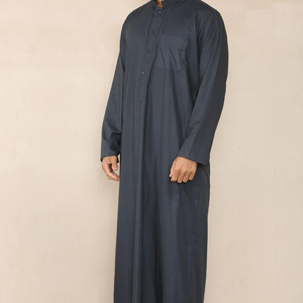 Mens Grey Thobe Jubba Saudi Islamic Arabic Eid Cotton Kaftan Jubbah Umrah Robe