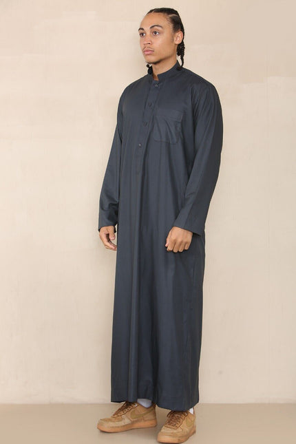 Mens Grey Thobe Jubba Saudi Islamic Arabic Eid Cotton Kaftan Jubbah Umrah Robe