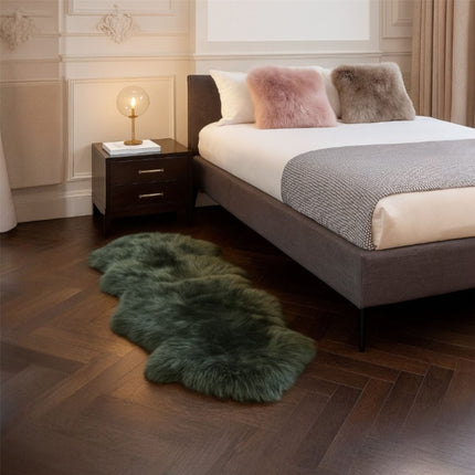 Genuine Sheepskin Thyme Green Double Natural Fluffy Silky Soft Real Wool Rug