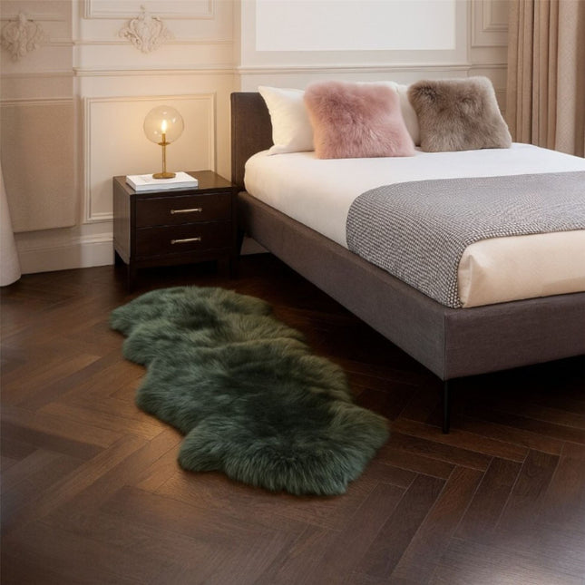 Genuine Sheepskin Thyme Green Double Natural Fluffy Silky Soft Real Wool Rug