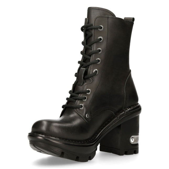 New Rock Gothic Black Leather Biker Boots- Neotyre07X-S1