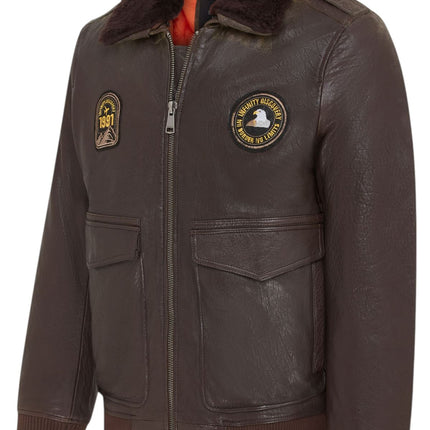Men's Leather Bomber Sheepskin Collar G-1 Aviator Jacket - Linear