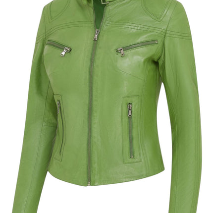 Womens Slim-Fit Leather Biker Jacket-Maldon