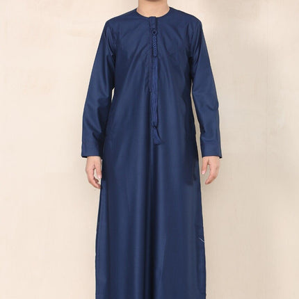 Boy's Kids Navy Blue Thobe Emirati Jubba Islamic Clothing Kaftan Eid String Tassel
