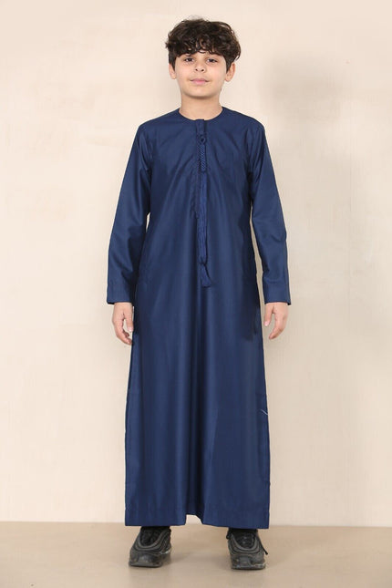 Boy's Kids Navy Blue Thobe Emirati Jubba Islamic Clothing Kaftan Eid String Tassel