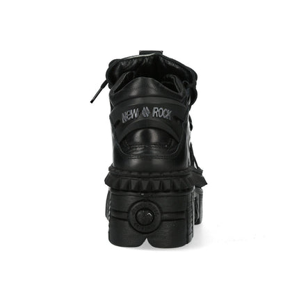 New Rock Black Leather Ankle Goth Boots-WALL106-S13