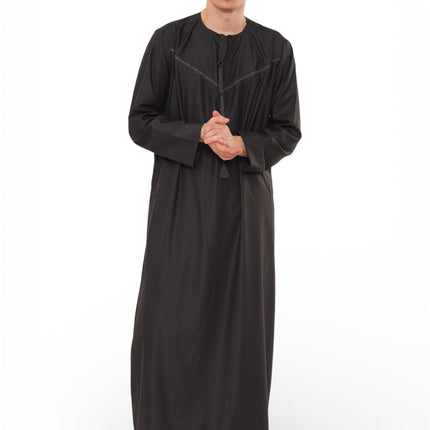 Men's Ramadan Eid Charcoal Black Moroccan Jubba Robe Djellaba Thobe - TT-008