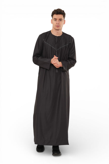 Men's Ramadan Eid Charcoal Black Moroccan Jubba Robe Djellaba Thobe - TT-008