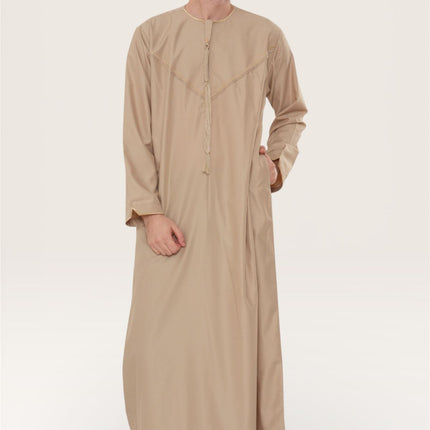 Men's Ramadan Beige Moroccan Jubba Robe Djellaba Eid Thobe - TT-007