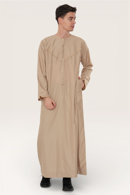 Men's Ramadan Beige Moroccan Jubba Robe Djellaba Eid Thobe - TT-007