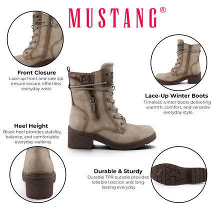 Mustang Women's White Lace-Up Heeled Winter Combat Boots - M0092003