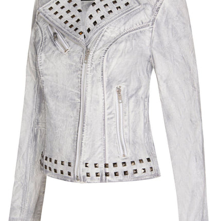 Womens Gothic Biker Leather Jacket with Studs-Bilbao
